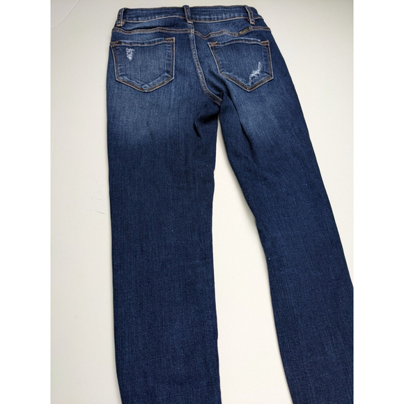 KanCan High Rise Skinny Stretch Jeans Womens Distress Hem Sz 25 Button Dark Wash - Picture 2 of 10